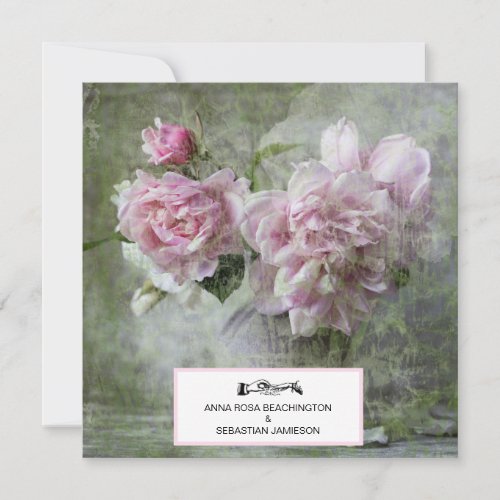  Vintage Peony Flower Soft QR RSVP AR23 WEDDING Invitation