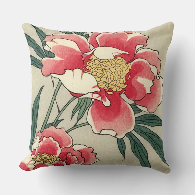 Vintage Peony Flowers Throw Pillow (Front)