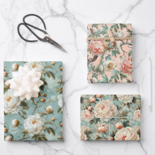 Vintage Peony Flowers Wrapping Paper Sheets