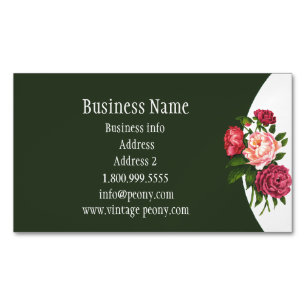 Vintage Peony Garden Flower Watercolor Art Business Card Magnet