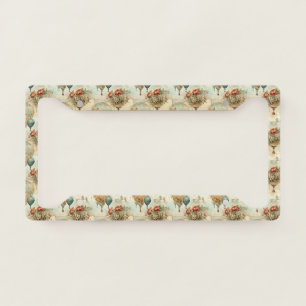 Vintage Peony Hot Air Balloon Antique Map License Plate Frame