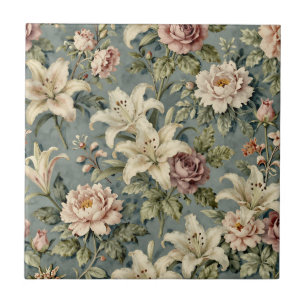 Vintage Peony Lily Floral Pattern Ceramic Tile