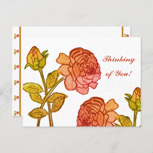 vintage peony rose flower illustration thinking  postcard
