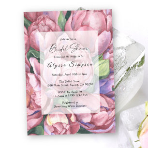 Vintage Peony roses Floral Bridal Shower Invitation