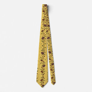 Vintage Peony Vine Butter Yellow & Plum Neck Tie