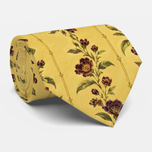 Vintage Peony Vine Butter Yellow & Plum Neck Tie