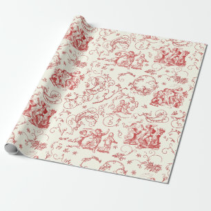 Vintage People Dancing Red Toile Wrapping Paper