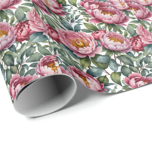 vintage peopny rose custom name wrapping paper