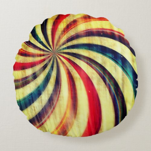 Vintage peppermint candy striped swirl colorful round pillow