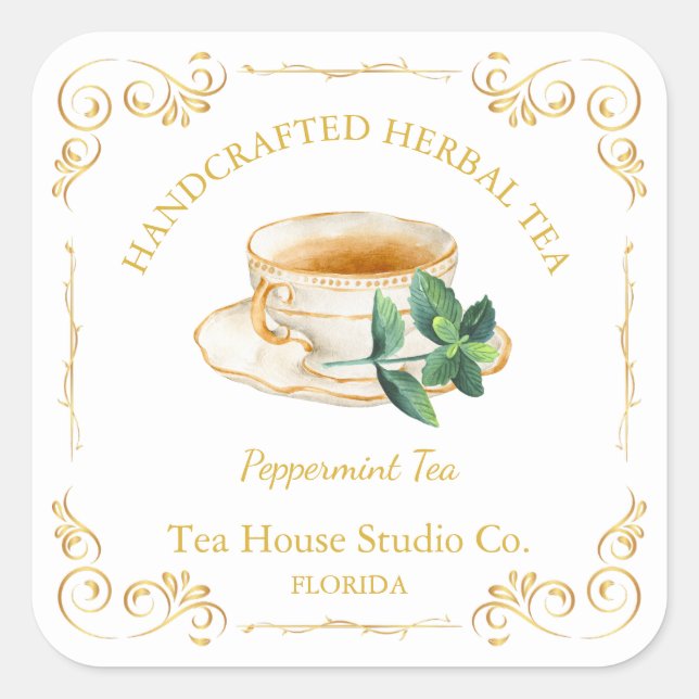 Vintage Peppermint Tea Square Label (Front)