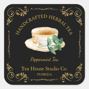 Vintage Peppermint Tea Square Label