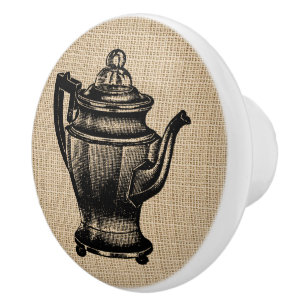 Vintage Percolator on burlap - cabinet knob