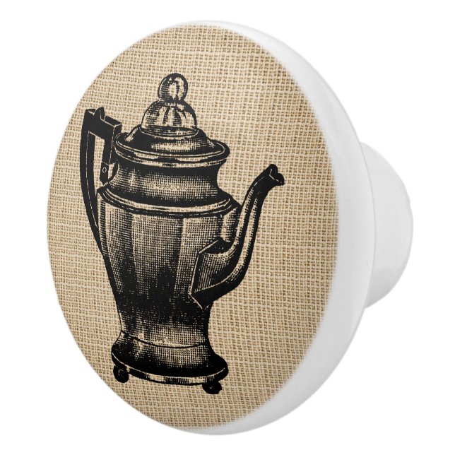 Vintage Percolator on burlap - cabinet knob (Right)