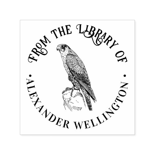 Vintage Peregrine Falcon Perched Library Book Name Self_inking Stamp
