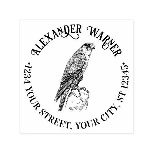 Vintage Peregrine Falcon Perched Name Address 2 Self_inking Stamp