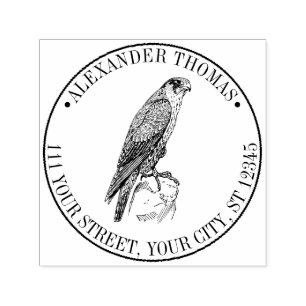 Vintage Peregrine Falcon Perched Name Address Self-inking Stamp