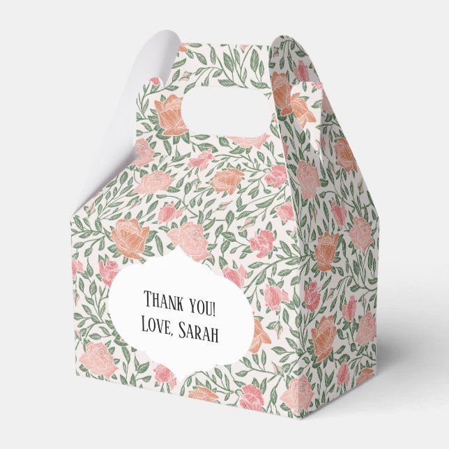 Vintage Perfect Pink & Peach Roses Favor Boxes (Front Side)