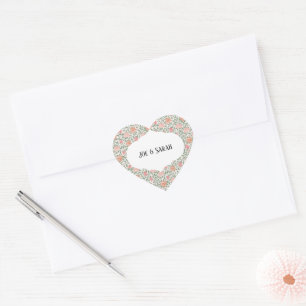 Vintage Perfect Pink & Peach Roses Heart Sticker