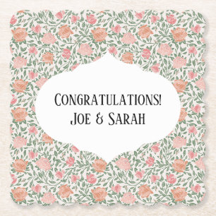 Vintage Perfect Pink & Peach Roses Paper Coaster