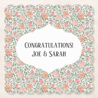 Vintage Perfect Pink & Peach Roses Paper Coaster