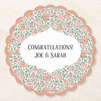 Vintage Perfect Pink & Peach Roses Paper Coaster