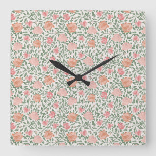 Vintage Perfect Pink & Peach Roses Square Wall Clock