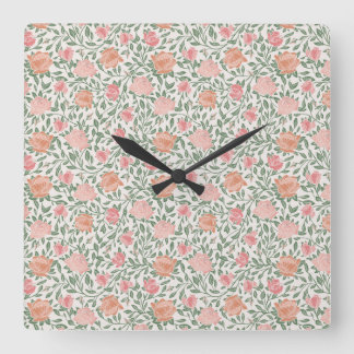 Vintage Perfect Pink & Peach Roses Square Wall Clock