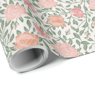 Vintage Perfect Pink & Peach Roses Wrapping Paper