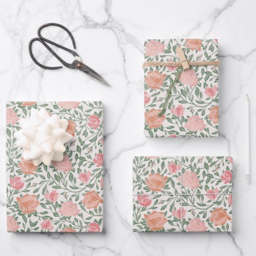 Vintage Perfect Pink  Peach Roses Wrapping Paper Sheets