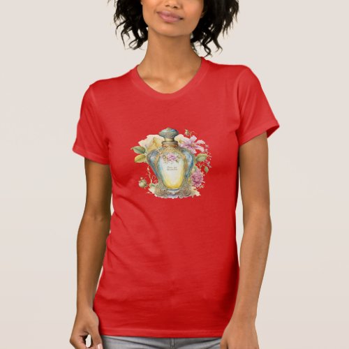 Vintage Perfume Bottle with Flowers T_Shirt