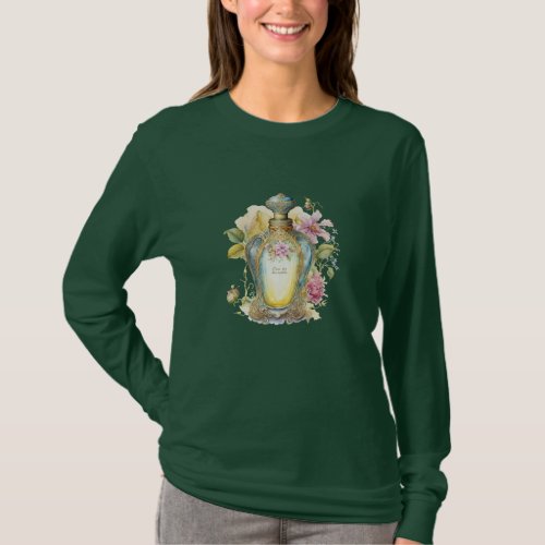 Vintage Perfume Bottle with Flowers T_Shirt