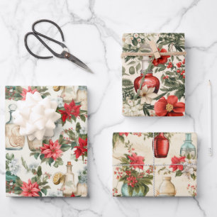 Vintage perfume bottles retro Christmas  Wrapping Paper Sheets