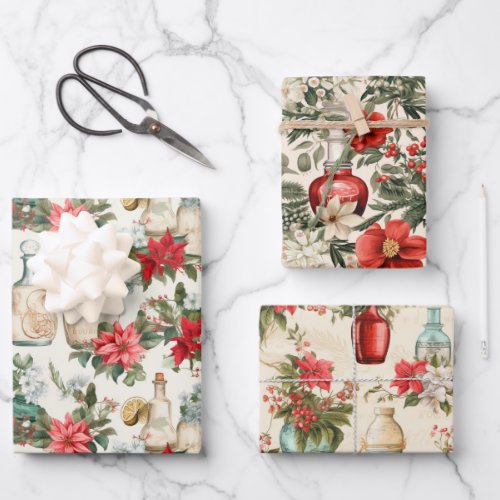 Vintage perfume bottles retro Christmas  Wrapping Paper Sheets