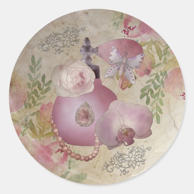 vintage perfume classic round sticker (Front)