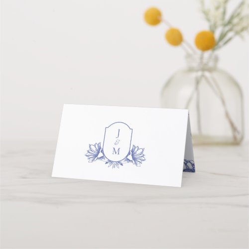 Vintage Periwinkle Botanical  Crest Place Card