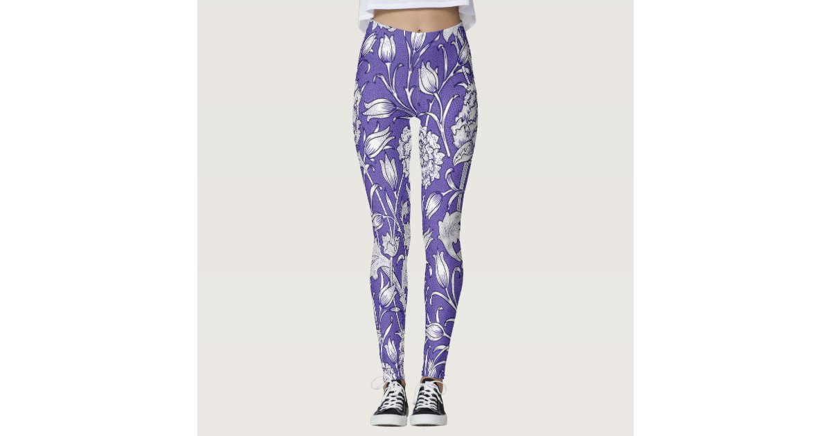 Vintage Periwinkle Floral Pattern Leggings | Zazzle