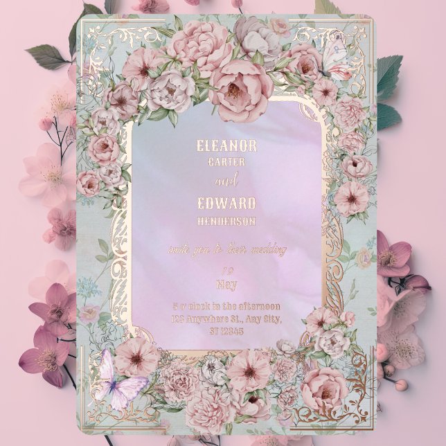 Vintage Periwinkle Peony Wedding  Foil Invitation (Creator Uploaded)