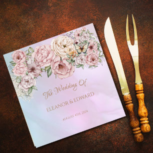 Vintage Periwinkle Pink Peony Wedding Napkin