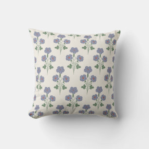 Vintage Periwinkle & Poppy Red Floral Throw Pillow