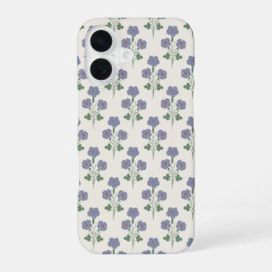 Vintage Periwinkle & Poppy Red Retro Botanical iPhone 16 Case