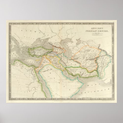 Vintage Persian Empire Map 1844 Ancient Babylon Poster