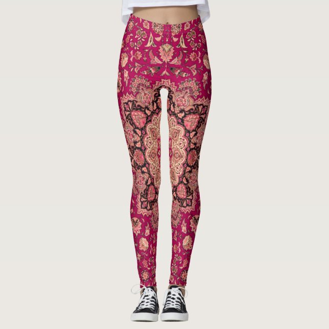 Vintage Persian Floral Rug Pattern Leggings (Front)
