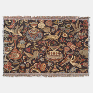 Vintage Persian Oriental Turkish Carpet Pattern Throw Blanket