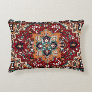 Vintage Persian Rug Pattern in Rust Red and Teal Accent Pillow