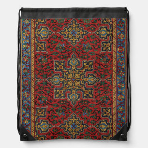 Vintage Persian Rug Pattern Red Blue Arabesque Drawstring Bag