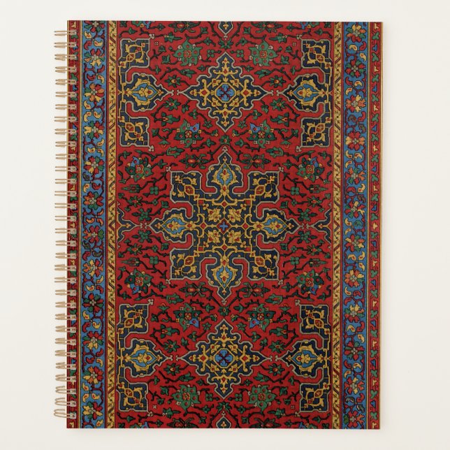 Vintage Persian Rug Pattern Red Blue Arabesque Planner (Front)