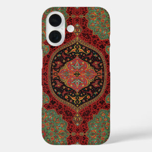 Vintage Persian Rug Pattern Red Green Arabesque iPhone 16 Case