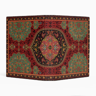 Vintage Persian Rug Pattern Red Green Arabesque Mini Binder