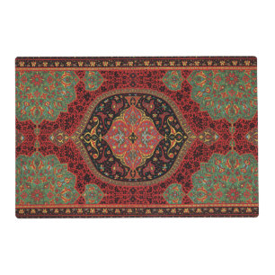 Vintage Persian Rug Pattern Red Green Arabesque Placemat