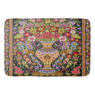 Vintage Persian Turkish Floral Flowers Mid Century Bath Mat